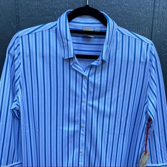 Buki Button Down Striped 3/4 Sleeve Blouse M NWT - Picture 3 of 15